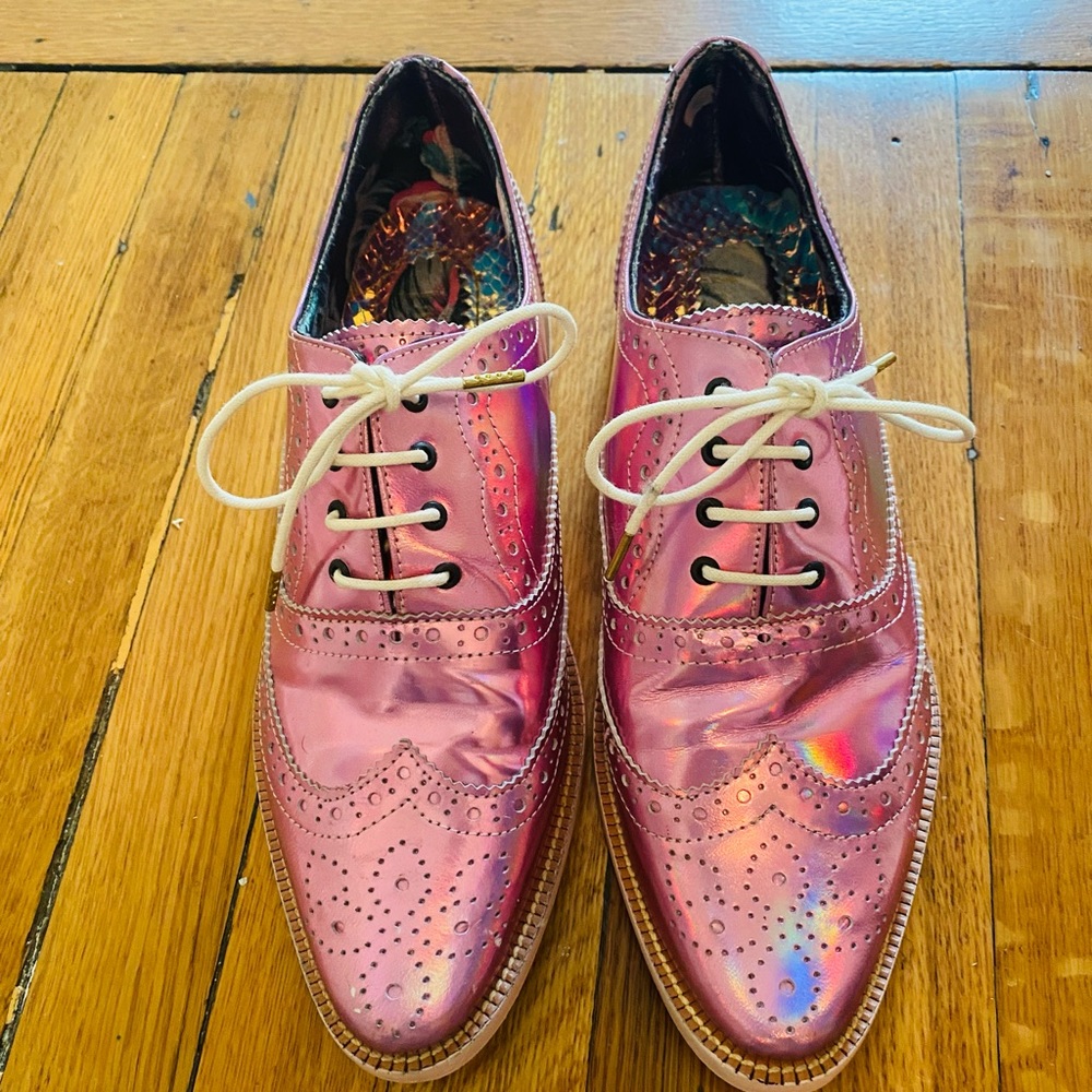 Irregular choice nougat holographic oxfords